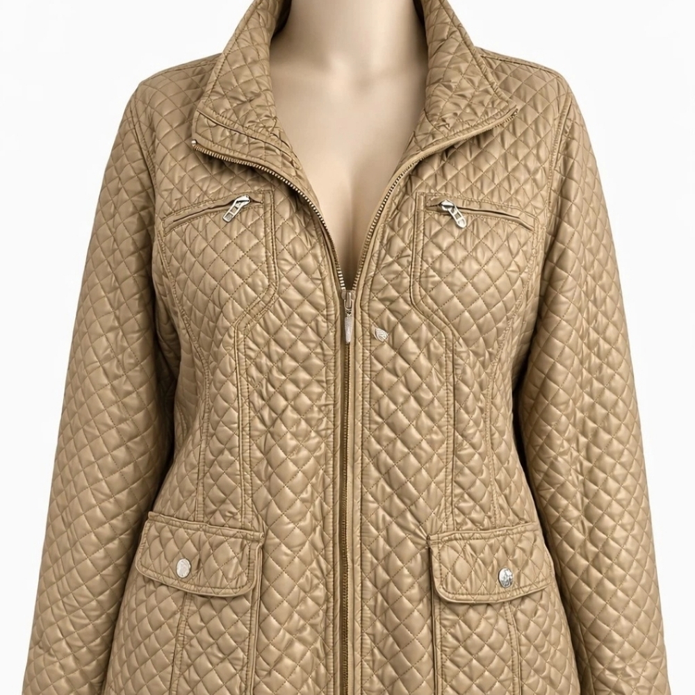 White Stag Puffer Jacket Women Sz2XL White Quilted Beige Mob Wife Y2K Barbie